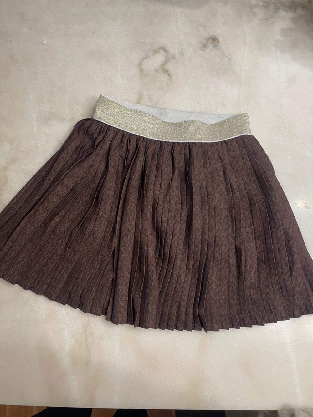 MICHAEL Michael Kors Brown Pleated Mini Skirt with Gold Waistband - NWOT